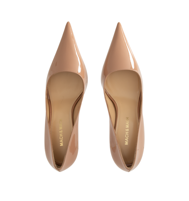 Image 4 of 4 - NEUTRAL - Mach & Mach Women's Supernova Gold Heel Pump is crafted from glossy patent leather and features an elegant pointed-toe silhouette with a 95mm heel. Designed with a gold heel design for a refined statement. Main Material: Patent Leather. Made in Italy.