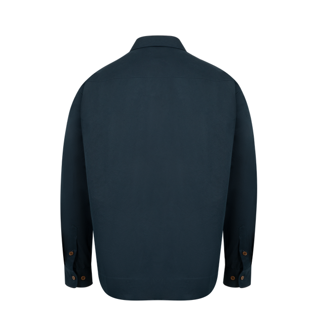 Image 2 of 2 - NAVY - THE ROW Martino Shirt featuring relaxed fit, front patch pocket, button front closure, collar and buttoned cuffs. Made in Italy.