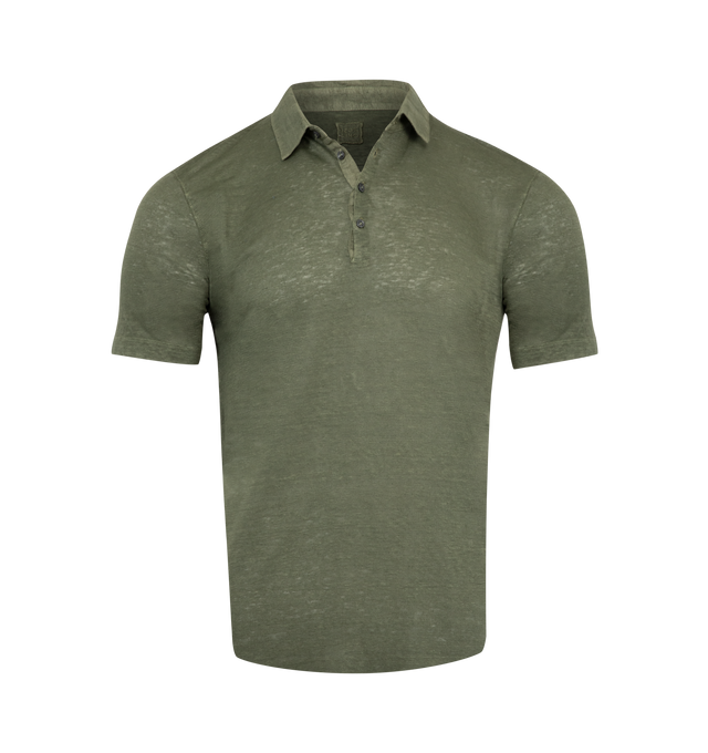 Image 1 of 2 - GREEN - 120% LINO Polo Shirt featuring polo collar, short sleeves, button fastenings and straight hem. 100% linen.