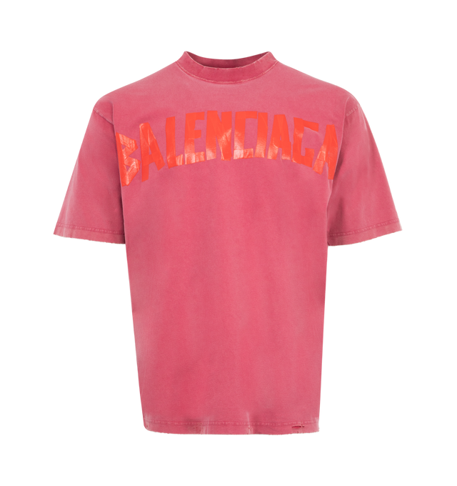 Image 1 of 2 - PINK - BALENCIAGA Tape Type T-shirt featuring dry jersey, crewneck, short sleeves and Tape Type artwork at front and back. 100% cotton. Made in Portugal.
