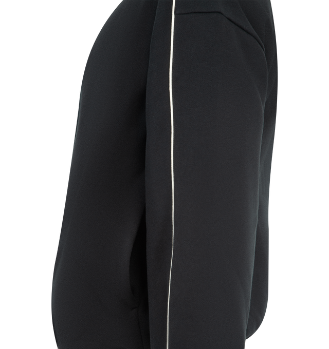 Image 3 of 3 - BLACK - FEAR OF GOD ESSENTIALS Active Trace Modern Crewneck Sweatshirt featuring 380GSM core fleece, 3D printed Essentials Active Trace logo, contrasting piping, elastic binding at the collar, cuff, and waist hem and Essentials signature label applied to the sleeve. 80% cotton, 20% polyester.