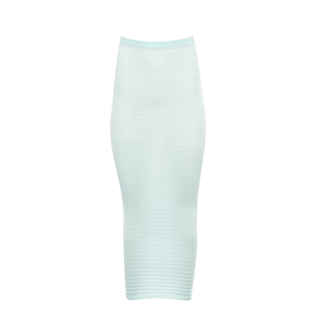 Image 1 of 2 - BLUE - ALAIA Striped Skirt featuring sheer stripes, tube pencil skirt, bodycon and made from a japanese nylon yarn. 75% nylon, 25% polyester. Made in Italy. 