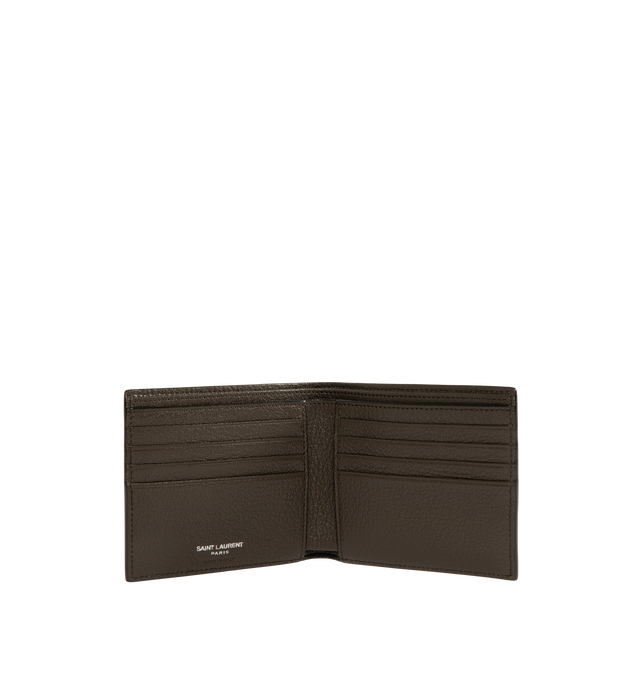 Image 3 of 3 - BROWN - Saint Laurent Mens Wallet is crafted from leather featuring a classic bifold silhouette, interior card slots and bill compartment, and embossed Saint Laurent logo. Main Material: 100% Leather. Made in Italy.
