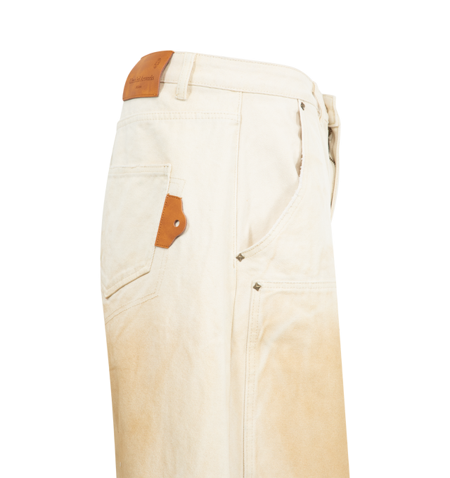 Image 3 of 3 - WHITE - UNTITLED ARTWORKS Workwear Pants featuring wide-leg, relaxed-fit, mid-rise and four-pocket styling: 2 side pockets, 2 back patch pockets. 100% cotton.