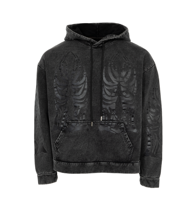 Image 1 of 3 - GREY - WHO DECIDES WAR Winged Logo Hooded Sweatshirt featuring original artwork and a boxy, slightly cropped fit. 100% cotton. 