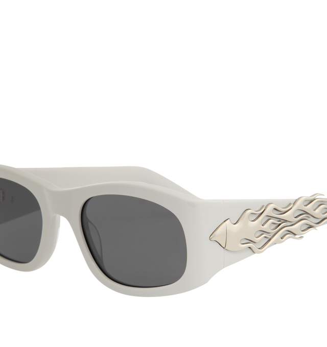 Image 3 of 3 - WHITE - PLEASURES Eazy Sunglasses featuring acetate frames and metal flames on arms.