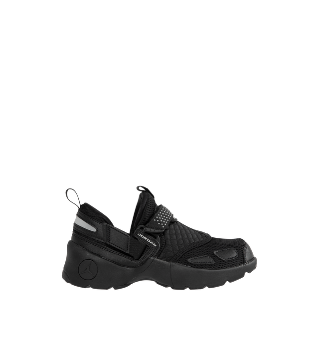 Image 1 of 5 - BLACK - JORDAN Trunner LX Sneaker featuring a forefoot strap for an adjustable fit, synthetic leather mixed with canvas and airy knits, chunky foam midsole, rubber outsole and reflective design details.