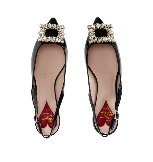 Image 4 of 4 - BLACK - ROGER VIVIER Strass Buckle Slingback Ballerinas in Patent Leather featuring patent leather upper, tapered toe, crystal buckle, heel strap and leather insole with heart-shaped insert. Leather outsole. Made in Italy. 