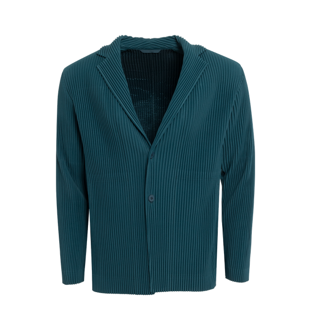 Image 1 of 3 - BLUE - ISSEY MIYAKE TAILORED PLEATS 2 JACKET features a one-button closure and side pockets. 100% polyester. 