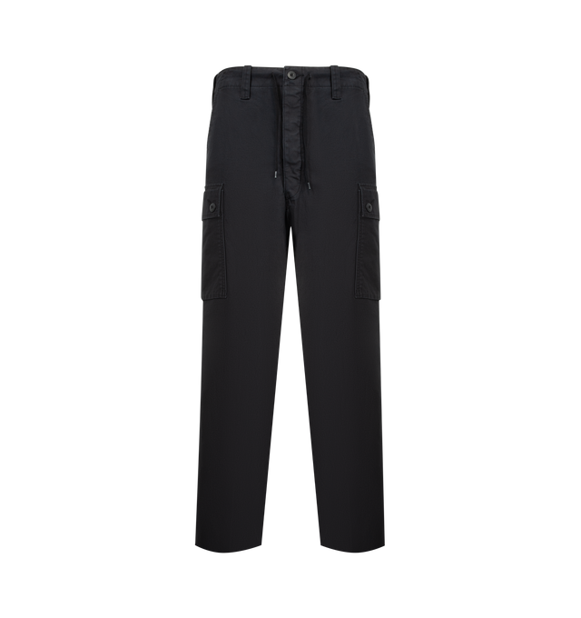 Image 1 of 3 - NAVY - ORSLOW Wide Fit Cargo Pants featuring relaxed fit, two front pockets, two rear pockets, two cargo pockets, darted knees, adjustable waist pull, adjustable drawstring at hem and zip fly. 100% cotton.