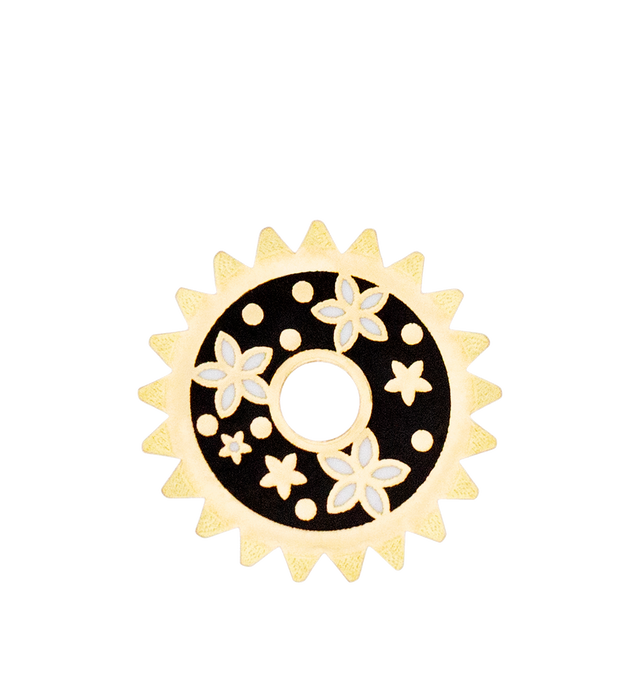 Image 2 of 2 - GOLD - FOUNDRAE Resilience Champleve Symbol Disk featuring featuring 18-karat gold, 10mm disk, champleve enamel: an ancient enameling technique in which troughs are cast in gold and filled with vitreous enamel. The piece is fired until the enamel fuses with the gold and is then polished until smooth. For personal consultation and detailed information about jewelry, please contact our dedicated stylist team at personalshopping@hirshleifers.com.
