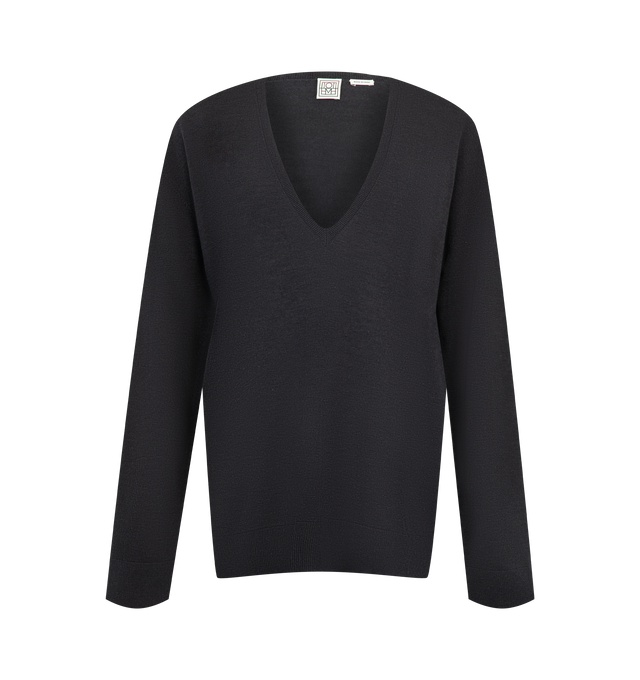 Image 1 of 2 - GREY - Toteme Women's Fine V-Neck Knit is crafted from fluid lyocell blended with cashmere and features a relaxed, extra-long silhouette with a deep V-neckline. Ribbed trim finishes the neckline, hem, and cuffs. Main Material: 90% Lyocell, 10% Cashmere.