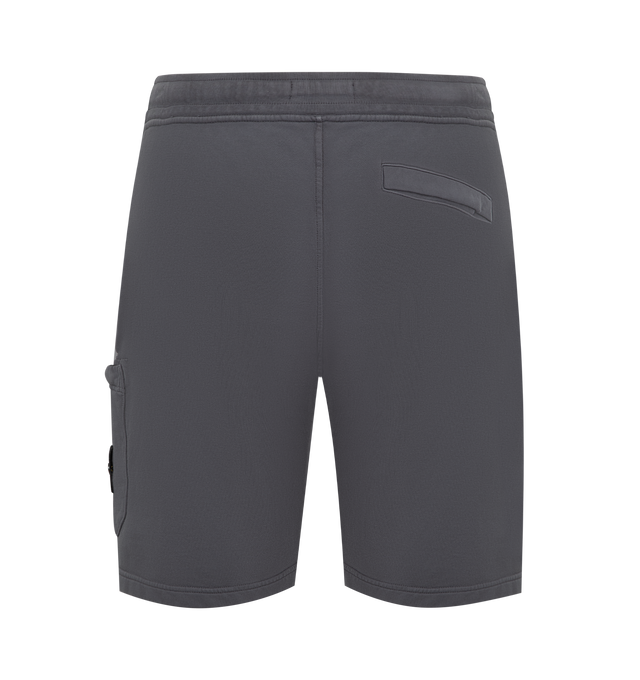 Image 2 of 3 - GREY - STONE ISLAND Shorts featuring standing hand pockets, one pocket on back with fixed flap and hidden snap, patch pocket on left leg with hidden zipper and Stone Island badge, elasticated waistband with drawstring, zipper fly, overlock seams and regular fit. 100% cotton.