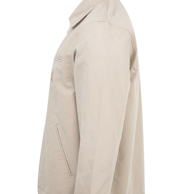 Image 3 of 3 - WHITE - CARHARTT WIP Detroit Jacket featuring front closure with zip, chest pocket with zip closure, adjustable cuffs and bottom band and square label. 100% cotton.