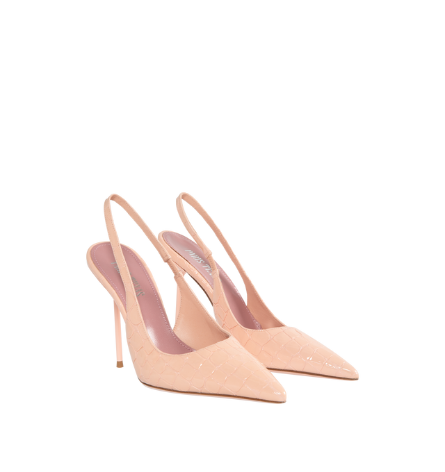 Image 2 of 4 - PINK - PARIS TEXAS Lidia Slingback Pumps featuring croc embossed, slip on, pointed toe and slingback style. 105MM. Leather. Made in Italy.  