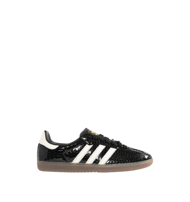 Image 1 of 5 - BLACK - ADIDAS Samba Sneaker featuring regular fit, lace up style, patent leather upper, synthetic sockliner, rubber outsole, soccer-inspired long tongue and trefoil.