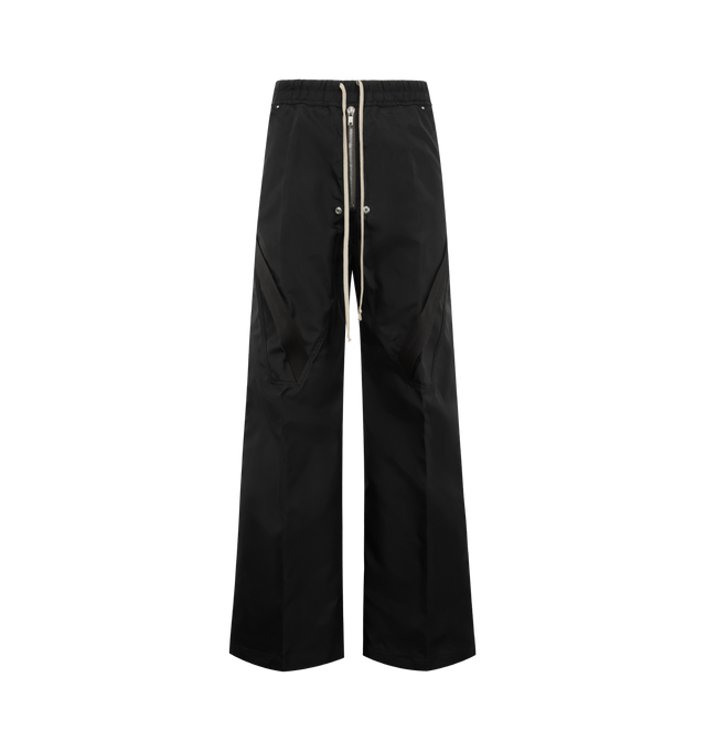 Image 1 of 3 - BLACK - RICK OWENS Strapped Wide Bela Pants featuring zip fly with drawstring closure, 4-pocket styling, midweight canvas ripstop blend fabric with tonal webbing strap and wide leg. Made in Italy.
