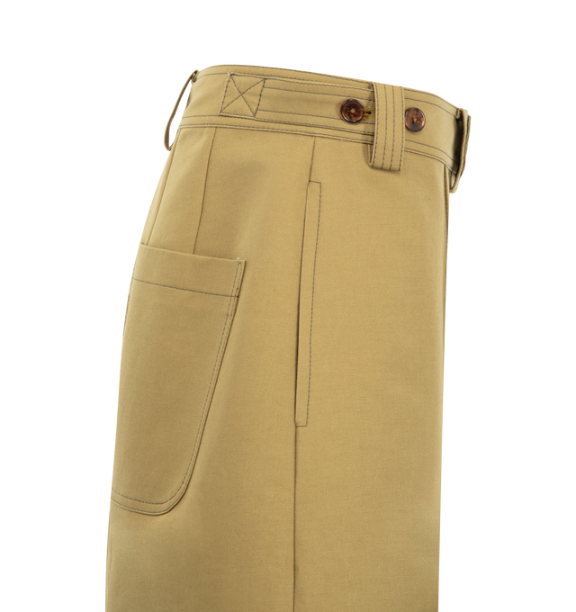 Image 4 of 4 - BROWN - CHRISTOPHER JOHN ROGERS Wide Leg Culotte Pant featuring architectural legs with a crisp cuff, sturdy cotton twill, signature exposed front zipper, adjustable side tabs at the waistband, side slit pockets and back patch pockets. 100% cotton.