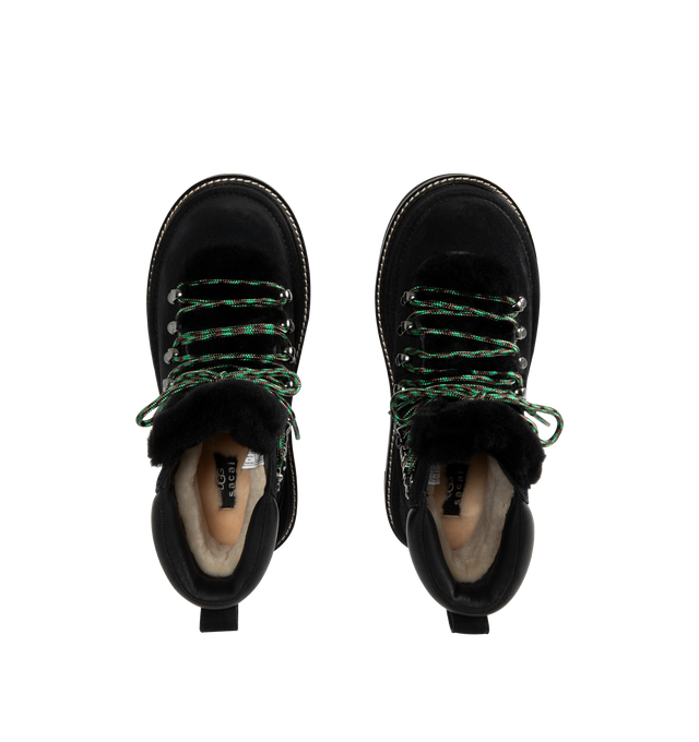 Image 4 of 4 - BLACK - UGG x sacai hiker boots designed for everyday wear, combines UGG's iconic premium  suede with sacai's unmistakable hybridized aesthetic. Upper is made with suede sourced from certified farms that practice regenerative agriculture upper. Midsole incorporates sugarcane EVA. Features Vibram XS Trek Evo. Unisex style in women's sizes.