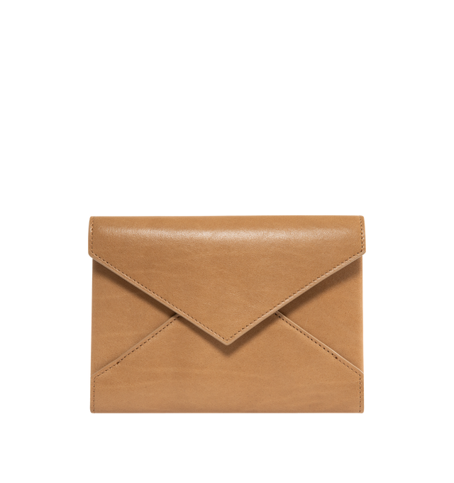 Image 1 of 3 - BROWN - SAINT LAURENT Letter Passport Case in leather featuring passport holder decorated with the SAINT LAURENT PARIS signature, leather lining, bronze-tone hardware and snap-button closure. 6.1" x 4.5" x 0.2". Calfskin. Made in Italy.
