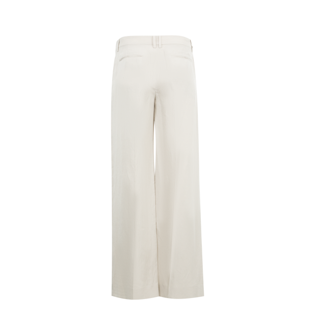 Image 2 of 3 - WHITE - THE ROW Noxy Pant featuring mid-rise tailored trouser in woven silk and linen with wide leg, pressed front and back creases, and slanted side pockets. 52% silk, 48% linen. Lined in 100% silk. Made in Italy.