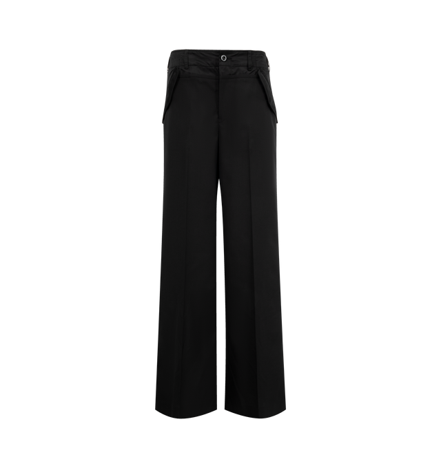 Image 1 of 3 - BLACK - SACAI Suiting Mix Pant featuring wide leg, side pockets, back welt pockets with button and adjustable waist.
