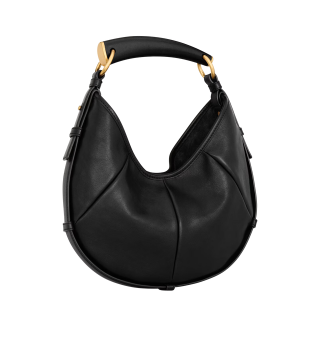 Image 2 of 3 - BLACK - SAINT LAURENT Mombasa Small Bag featuring padded calfskin lined in tonal suede, leather covered handle for hand carry, bronze-tone hardware and magnetic snap closure. 7.910.6" x 6.18.9" x 1". Handle drop: 4.9". Calfskin. Made in Italy.
