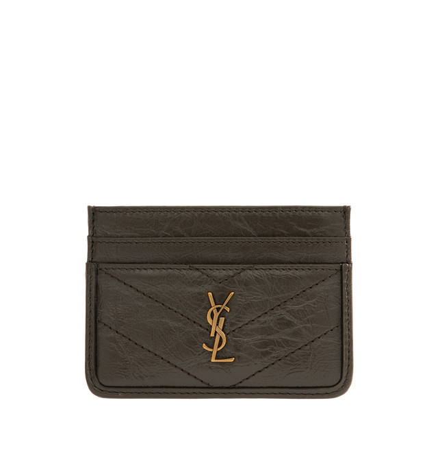 Image 1 of 3 - BROWN - Saint Laurent Womens Card Case is crafted from glossy naplak leather. Features signature CASSANDRE hardware, matelass quilted stitching, four card slots, and one center slip pocket. Dimensions: 9.9 7.6 0.5 cm. Main Material: Leather. Made in Italy.