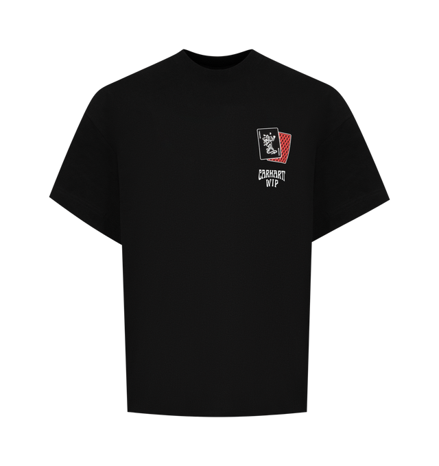 Image 1 of 2 - BLACK - CARHARTT WIP Playing Cards T-Shirt featuring a loose fit, crew neck, short sleeves, midweight organic cotton jersey and a graphic print appears on the chest. 100% cotton.