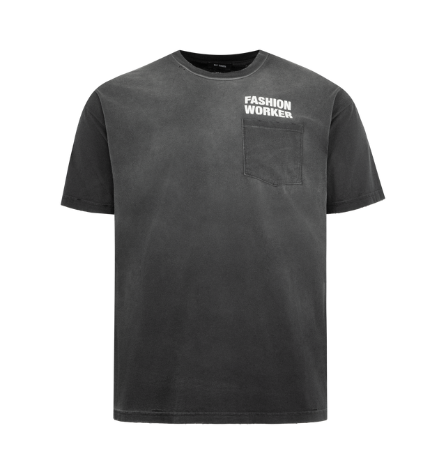 Image 1 of 2 - BLACK - WILLY CHAVARRIA Fashion Worker Tee featuring an oversized boxy fit, drop shoulder design, short sleeves, chest patch pocket and graphic text on front and back. 100% cotton.
