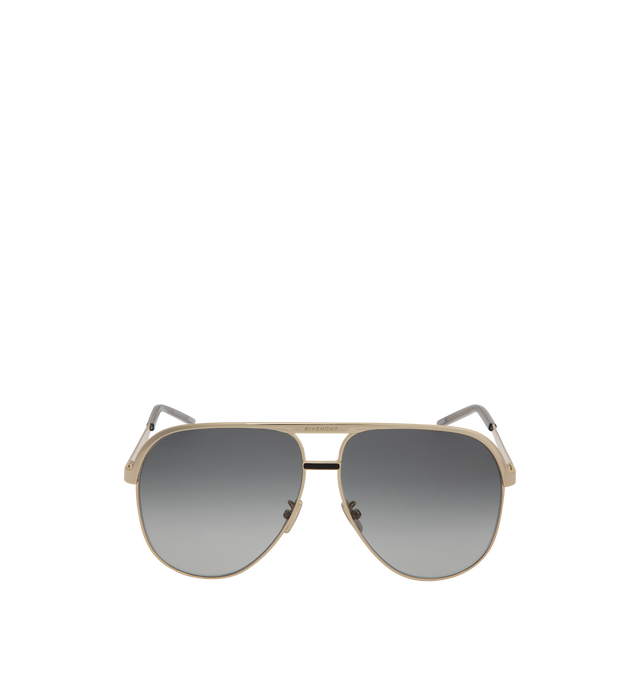 Image 1 of 3 - GOLD - GIVENCHY Aviator Metal Sunglasses featuring solid lenses, adjustable nose pads, logo engraved brow bar and thin, tapered arms. Metal. 100% UVA/UVB protection. Made in Italy.