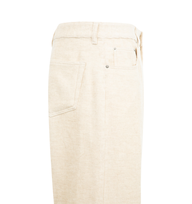Image 3 of 3 - WHITE - RICK OWENS Geth Jeans featuring wide-leg, low-rise, belt loops, five-pocket styling, button-fly, creased legs and extended cuffs. 100% cotton. Made in Italy.