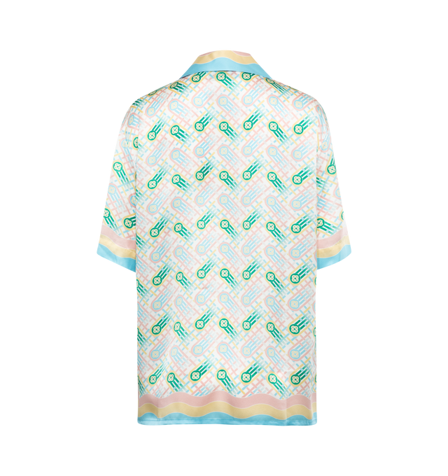 Image 2 of 2 - MULTI - CASABLANCA Ping Pong Monogram Silk Camp Shirt featuring ping pong monogram print, notched collar, concealed button placket, chest patch pocket, short sleeves and straight hemline. 100% silk. Made in Italy. 