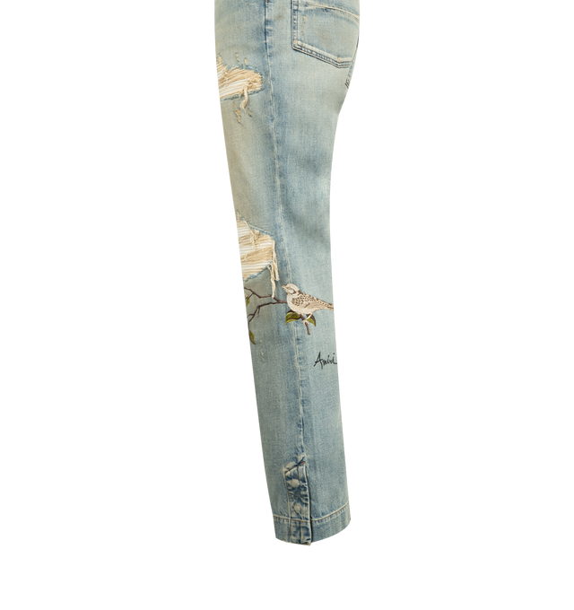 Image 4 of 4 - BLUE - AMIRI Chateau MX1 Straight Flare Jean featuring a straight flare fit, distressed detailing, 5 pocket style and embroidered logo. Cotton.
