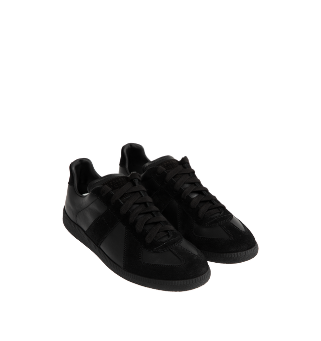 Image 2 of 5 - BLACK - MAISON MARGIELA Replica Sneakers featuring logo label on the tab, stitching at the back, internal Replica label, internal elastic, all-over logo insole and lace up closure. 100% calf leather. Rubber sole. Made in Italy.