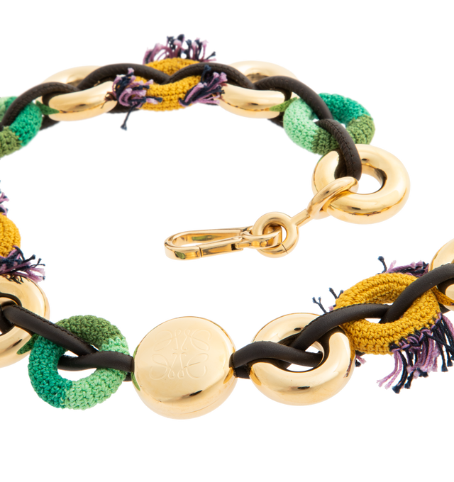 Image 2 of 2 - MULTI - Loewe Detachable donut chain strap in brass with crochet knit detailing. 50cm long, 2.8cm wide. Featuring dogclip fastening and engraved LOEWE. Brass/Cotton. Made in Spain.