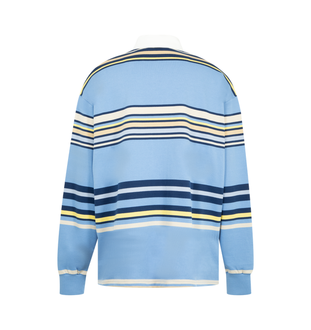 Image 2 of 2 - BLUE - Amiri Mens Striped Oversized Long Sleeve Polo is crafted from cotton. Features an oversized fit, striped design, polo collar with button closure, long sleeves, and embroidered script logo at the collar. Main Material: 100% Cotton. Made in Portugal.
