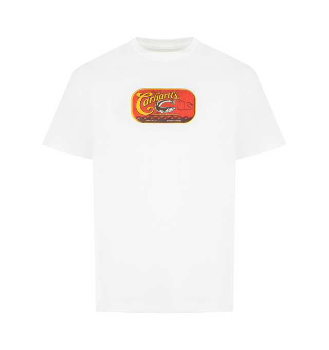 Image 1 of 2 - WHITE - CARHARTT WIP Sardinas T-Shirt featuring a loose fit from a midweight cotton jersey, graphic prints on the chest, short sleeves and crew neck. 100% organic cotton.