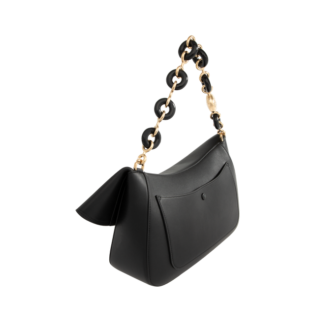Image 2 of 4 - BLACK - LOEWE Medium Ola bag in smooth calfskin featuring a curved body, a flowing flap closure, a statement detachable donut chain, detachable tubular calfskin strap, one internal pocket, gold embossed LOEWE and engraved Anagram. Smooth Calf. 18 cm x 26 cm x 13 cm. Made in Spain.