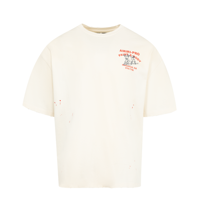 Image 1 of 2 - WHITE - AMIRI Bull Oversized T-shirt featuring rib-knit crewneck, logo graphic printed at chest and back and dropped shoulders. 100% cotton. Made in Italy.