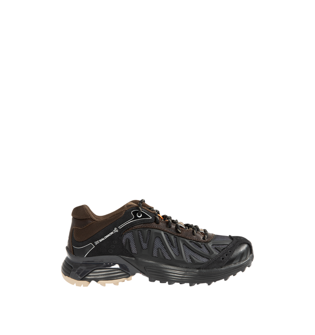 Image 1 of 5 - BLACK - SALOMON XT Whisper Aries Sneaker featuring traditional lacing system with eyelets, textile and leather upper, agileChassis system, OrthoLite diecut sockliner, textile lining, chevron lugs mud contaGRIP. 100% polyester.