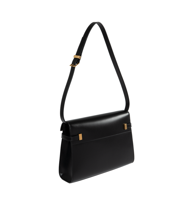 Image 2 of 3 - BLACK - SAINT LAURENT Manhattan Shoulder Bag in Box Saint Laurent Leather featuring small flap on top, compression tabs on the sides and an adjustable, detachable shoulder strap. 11.4 X 7.8 X 2.9 inches. 90% calfskin leather, 10% metal. Made in Italy.  