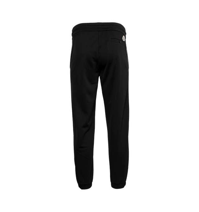Image 2 of 3 - BLACK - MONCLER Triacetate Sweatpants featuring waistband with drawstring fastening, welt pocket on the back and side bicolor piping. 100% polyester. Made in Albania. 