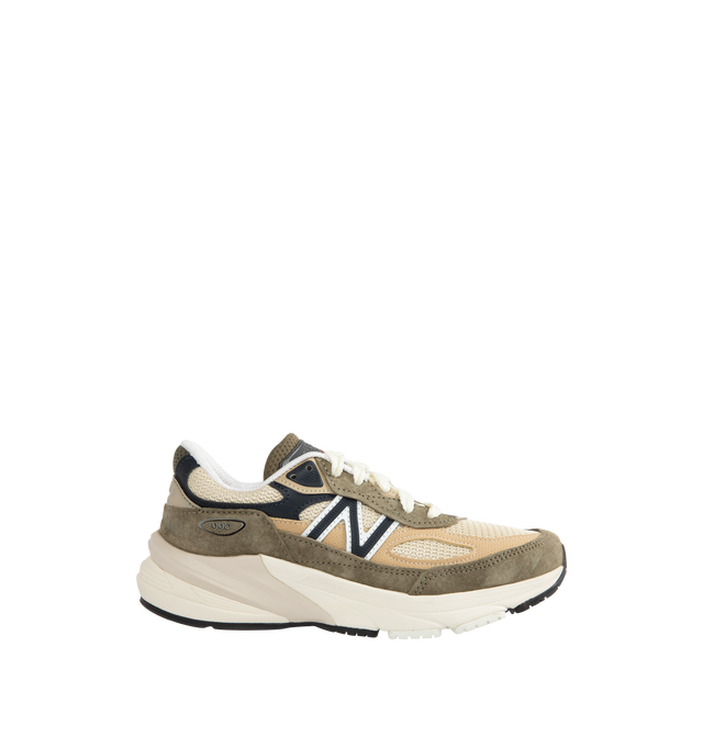 Image 1 of 5 - GREEN - NEW BALANCE USA 990V6 Sneaker featuring breathable mesh base overlaid with premium perforated leather suede panels, reflective accents appear across the upper, 990 branding on the lateral heel, lace closure with a heel tab, contoured midsole, FuelCell foam and ENCAP heel.