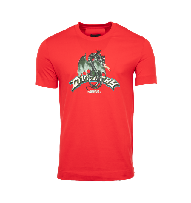 Image 1 of 5 - RED - GIVENCHY SLIM FIT T-SHIRT features crew neck, dragon graphic and small Givenchy branded logo printed on the lower back. 100% cotton. 