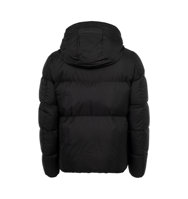 BLACK - MONCLER Montcla Jacket has an adjustable drawstring hood, signature ribbon trim, front zipper closure, and zip pockets. 100% polyamide and nylon.