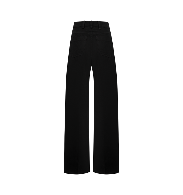 Image 2 of 3 - BLACK - RUADH The Archer Jean featuring high rise relaxed trouser jean tailored in rigid 100% regenerative cotton. Fits true to size and is intended for an oversized slouchy fit. Detailing includes RADH signature triple beltloops at back waist and semi-precious gold hardware. Zip fly, shank closure. Sleek and tailored, this jean is a polished classic. 100% regenerative cotton. Made in the USA.