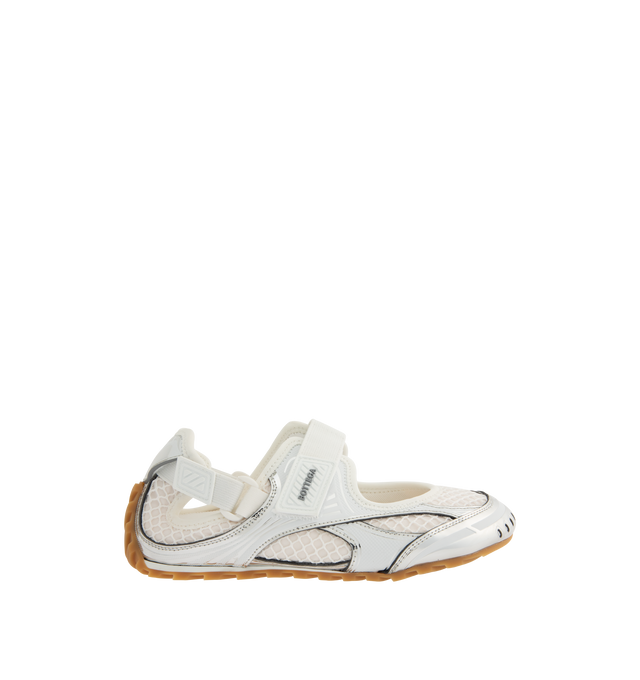 Image 1 of 5 - WHITE - BOTTEGA VENETA Orbit Flash Mary-Jane Sneaker featuring lightweight technical fabric and mesh and rubber outsole. Thermoplastic polyurethane, polyamide, polyurethane, polyester, elastane. Made in Italy.