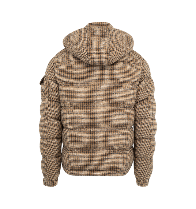 Image 3 of 4 - BROWN - MONCLER Montgenevre Wool Blend Boucl Hooded Short Down Jacket featuring wool blend boucl, Airsoft lining, down-filled, detachable and adjustable hood, zipper and snap button closure, zipped pockets, adjustable cuffs and hem with drawstring fastening. 58% wool, 24% polyamide/nylon, 18% lyocell. Lining: 100% polyester. Padding: 90% down, 10% feather. Made in Romania.