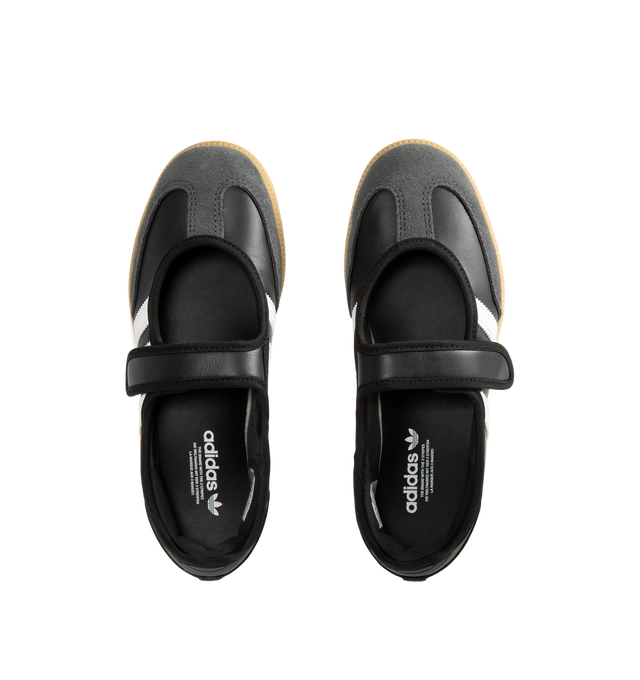 Image 5 of 5 - BLACK - Adidas Women's Samba Jane Shoes are crafted from smooth leather and feature a modern Mary Jane-inspired interpretation of the iconic Samba silhouette. Designed with signature serrated 3-Stripes, a low-profile shape, satin lining, and a gum rubber outsole, this style blends the heritage of the original indoor trainer with a contemporary everyday aesthetic.